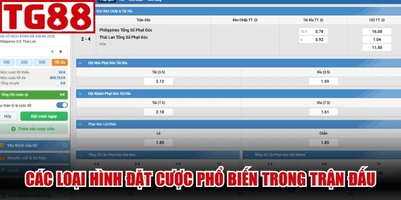 Các loại hình đặt cược phổ biến trong trận đấu hiện nay